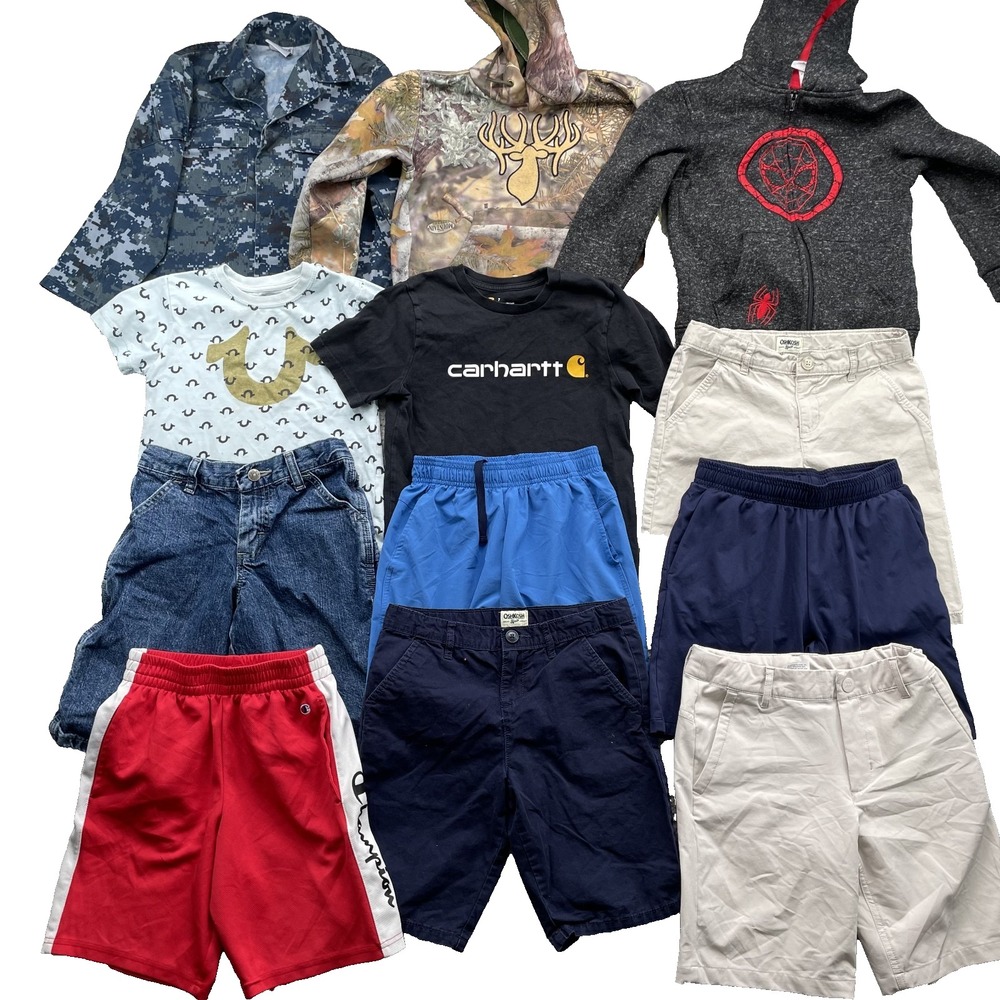 Carhartt True Religion Marvel Mix Lot of 12 Youth Boy 6-8 Tee Jean Shorts Hoodie